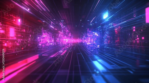 Wallpaper Mural Futuristic digital tunnel, vibrant lights, speed, technology Torontodigital.ca