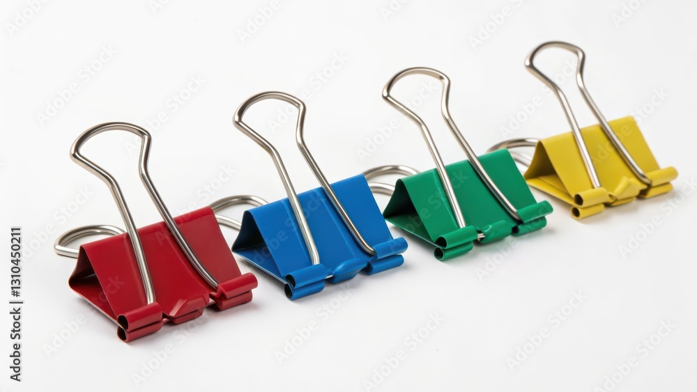 Colorful Binder Clips on White Background Colorful Binder Clips on White Background