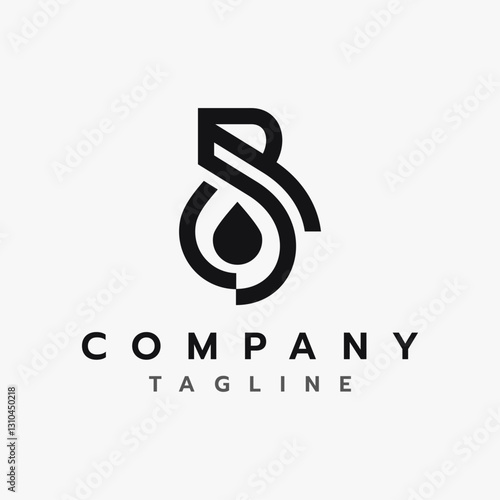 Letter B Drop Water, Oil Droplet Initial Monogram Logo Design