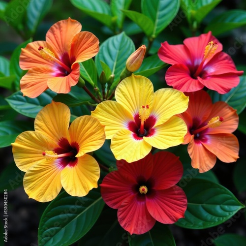 Wallpaper Mural Colorful hibiscus flowers blooming in a tropical garden, garden, tropical leaves, hibiscus Torontodigital.ca