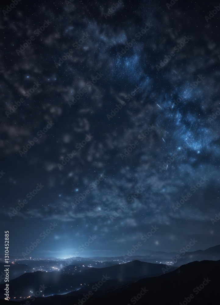 Dark blue night sky with glittering bokeh and starry light effects, dark blue, magical Dark blue night sky with glittering bokeh and starry light effects, dark blue, magical