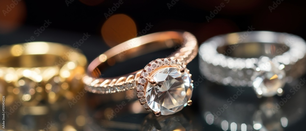 Wedding ring. Wedding rings on the table in a jewelry store. Wedding accessories. Jewelry ring in luxury jewelry store. Luxury jewelry shop. Wedding or Engagement Concept with copy space. Wedding ring. Wedding rings on the table in a jewelry store. Wedding accessories. Jewelry ring in luxury jewelry store. Luxury jewelry shop. Wedding or Engagement Concept with copy space.