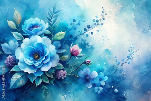 Elegant Blue Watercolor Floral Texture Background - Abstract Art Design