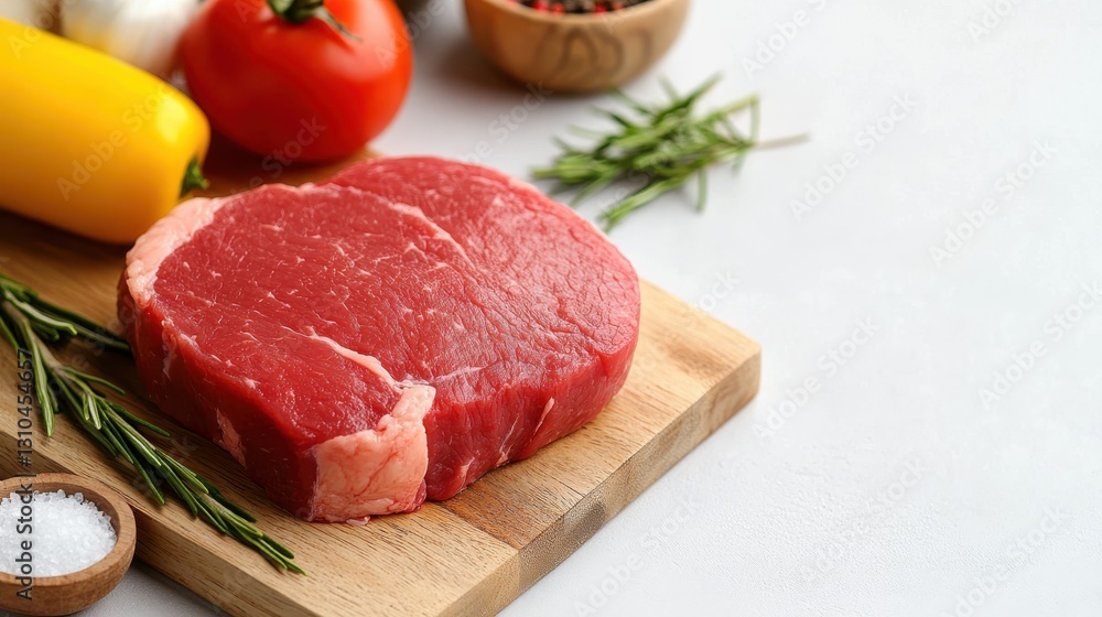 Fresh beef tenderloin ready for grilling with vibrant fresh vegetables Fresh beef tenderloin ready for grilling with vibrant fresh vegetables