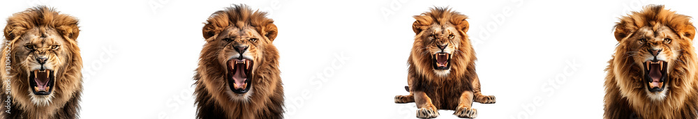 Fototapeta premium Lion is roaring on transparent background collection set