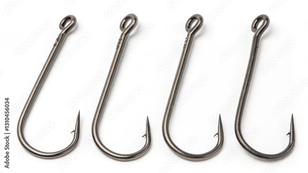 Four Fishing Hooks on White Background Four Fishing Hooks on White Background