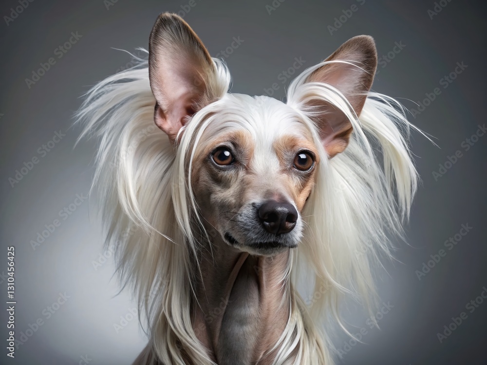 Naklejka premium Elegant Chinese Crested Hairless Dog Portrait - Studio Shot