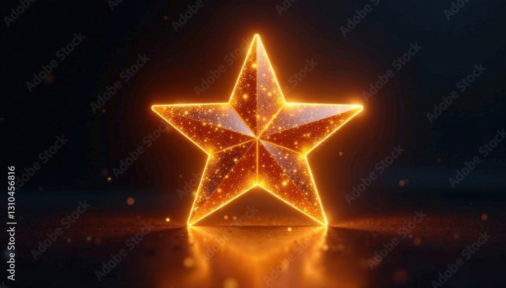 Golden star shines in the dark background, illuminating with warm light, darkness, sparkle, stars Golden star shines in the dark background, illuminating with warm light, darkness, sparkle, stars