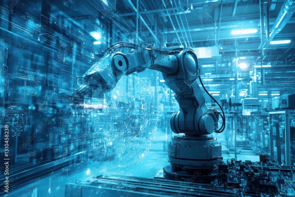 Fototapeta premium Advanced Robotic Arm in Modern Engineering Environment