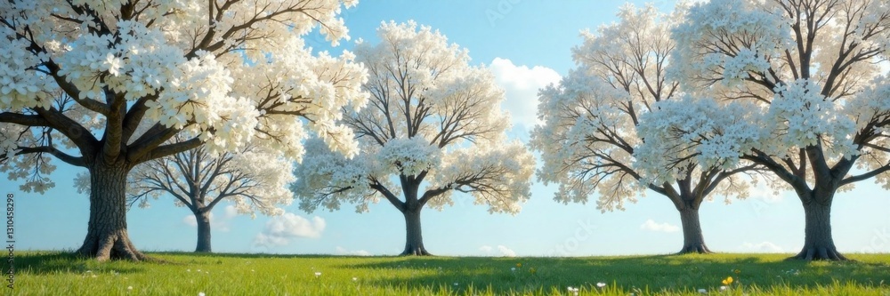 Group of trees with white leaves in a serene setting, forest scenery, foliage, trees Group of trees with white leaves in a serene setting, forest scenery, foliage, trees