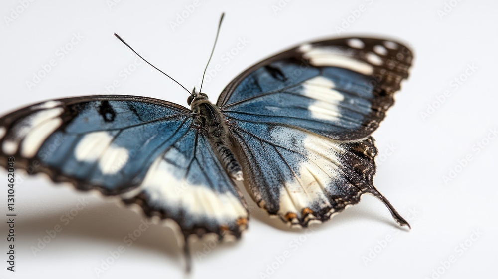 Fototapeta premium Delicate beauty of a blue butterfly resting on a pristine white canvas
