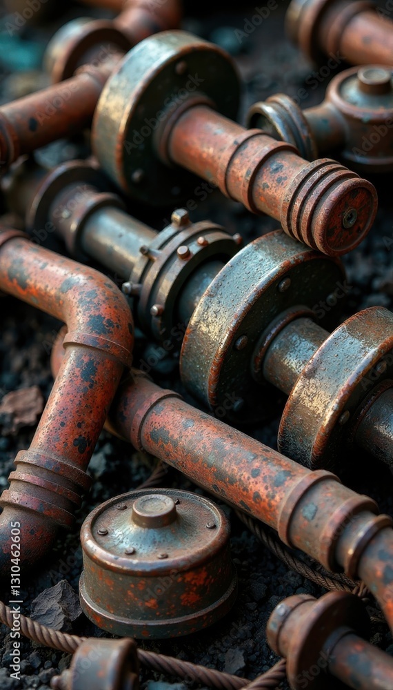 Industrial machinery scraps with rusty metal and wire mesh, wire, grunge, texture Industrial machinery scraps with rusty metal and wire mesh, wire, grunge, texture