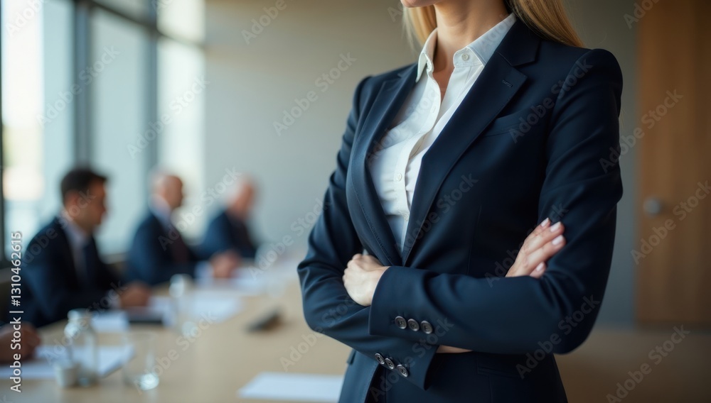 Fototapeta premium Businesswoman Body Mockup. Corporate Text Space Template. Perfect for business presentations, corporate event promotions, leadership quotes, executive coaching services