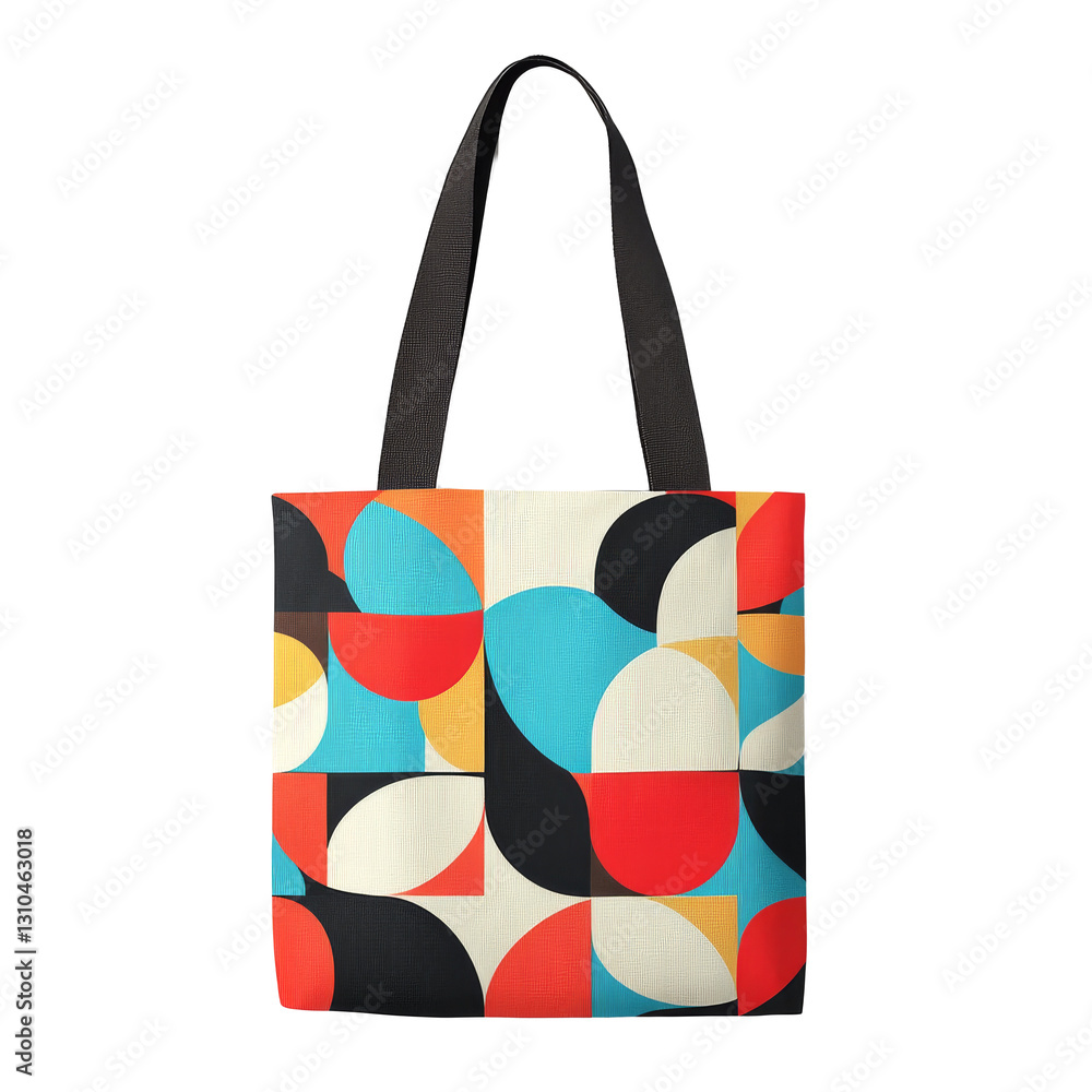Fototapeta premium Colorful geometric tote bag with vibrant patterns for everyday use