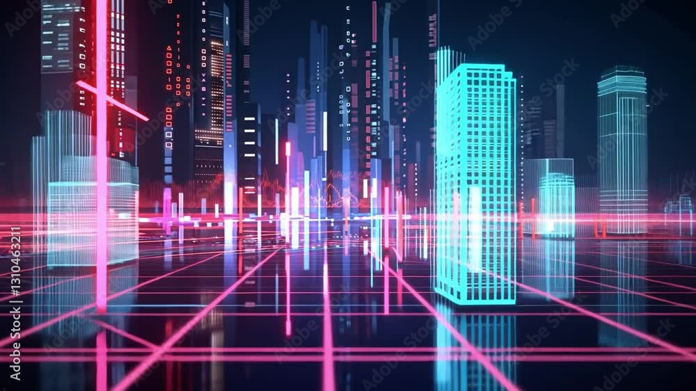 Futuristic cityscape with neon lights and digital innovation, showcasing vibrant urban skyline that embodies advanced technology and architectural brilliance. Futuristic cityscape with neon lights and digital innovation, showcasing vibrant urban skyline that embodies advanced technology and architectural brilliance.