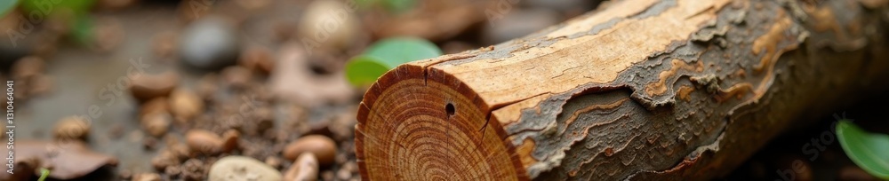 Close-up of smooth wooden log with visible knots and pores in a natural wood environment , organic, forest floor Close-up of smooth wooden log with visible knots and pores in a natural wood environment , organic, forest floor