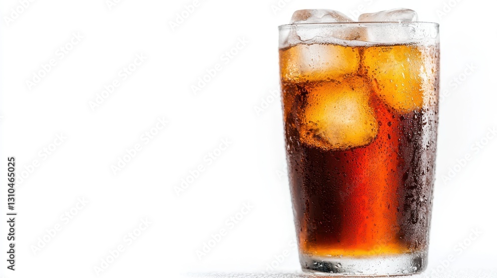 Refreshing cola drink with ice cubes on a bright white background Refreshing cola drink with ice cubes on a bright white background