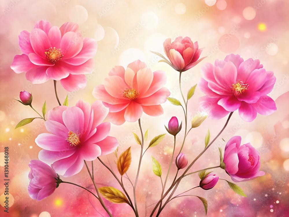 Fototapeta premium Elegant Pink Floral Watercolor Silhouette Devotion