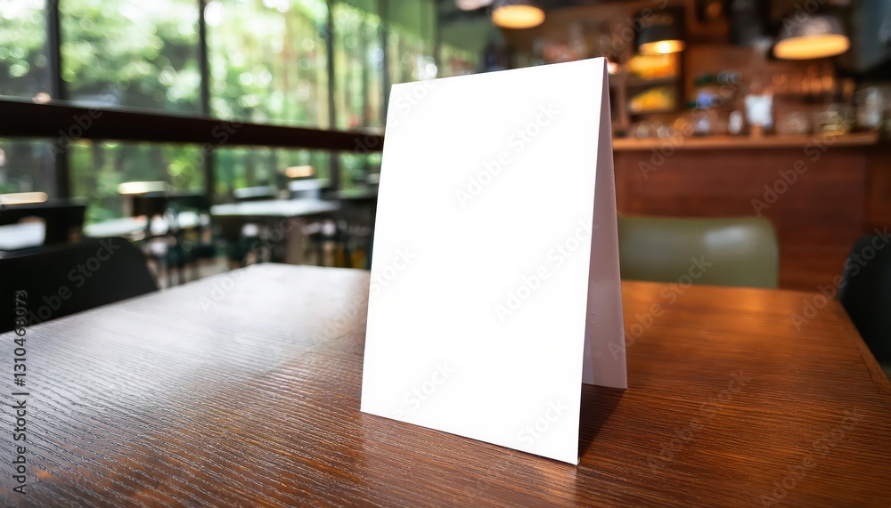 Stylish Cafeteria Scene Elegant Menu Frame Mockup on a Rustic Table, Featuring an Inviting White Acrylic Tent Card in a Cozy Cafe Environment Stylish Cafeteria Scene Elegant Menu Frame Mockup on a Rustic Table, Featuring an Inviting White Acrylic Tent Card in a Cozy Cafe Environment