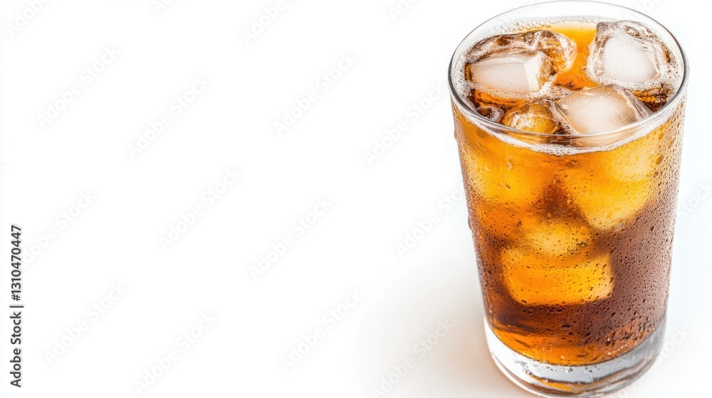 Refreshing cola drink with ice cubes on a clean white background Refreshing cola drink with ice cubes on a clean white background