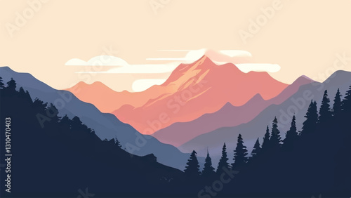 Mountains landscape. Nature landscape. Mountain Wilderness Landscape Background. Vector illustration. 