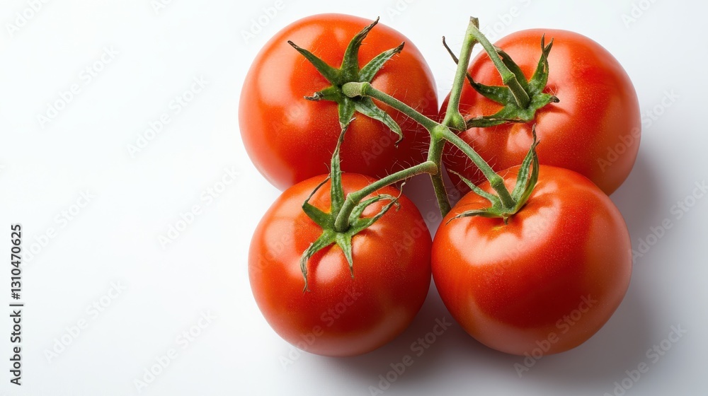 Fresh juicy red tomatoes nestled together on a clean white surface Fresh juicy red tomatoes nestled together on a clean white surface