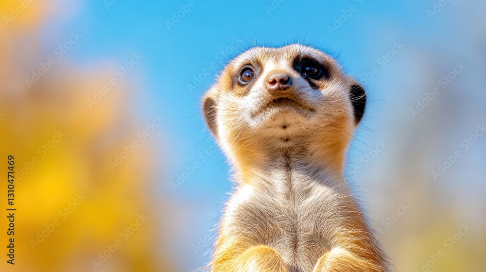 Fototapeta premium Curious meerkat surveying its surroundings under a bright sky