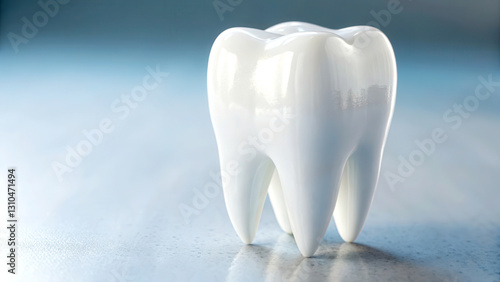 Wallpaper Mural Dentistry teeth concept. A shiny, realistic tooth model on a soft blue background. Torontodigital.ca