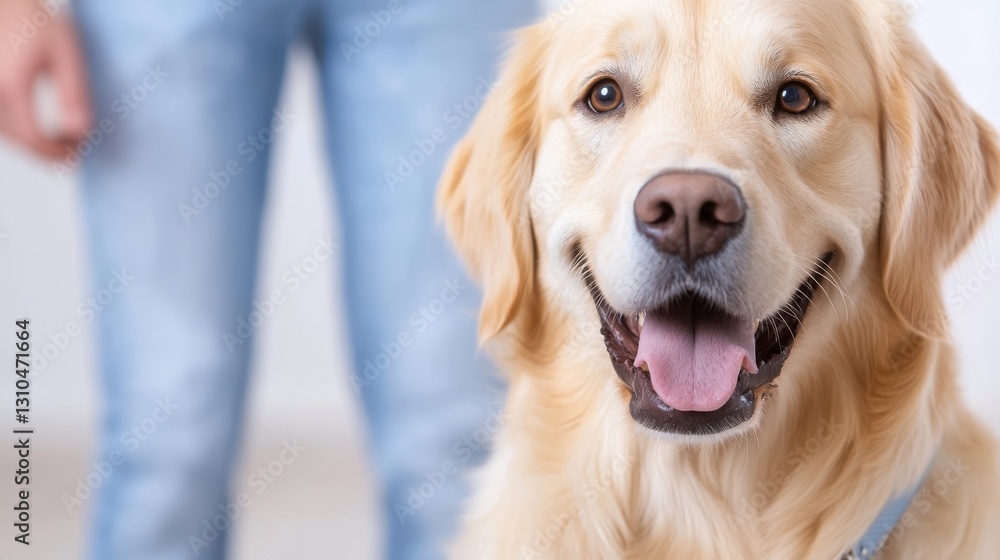 Enjoying a sunny stroll with a cheerful golden retriever Enjoying a sunny stroll with a cheerful golden retriever