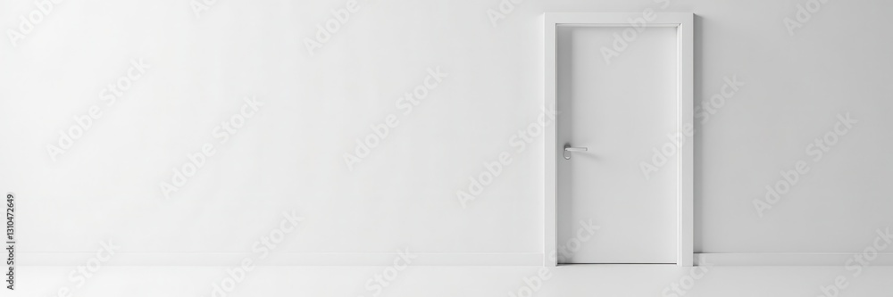 Modern door with handle in closed position on a white surface, white background, minimalist decor, modern door Modern door with handle in closed position on a white surface, white background, minimalist decor, modern door