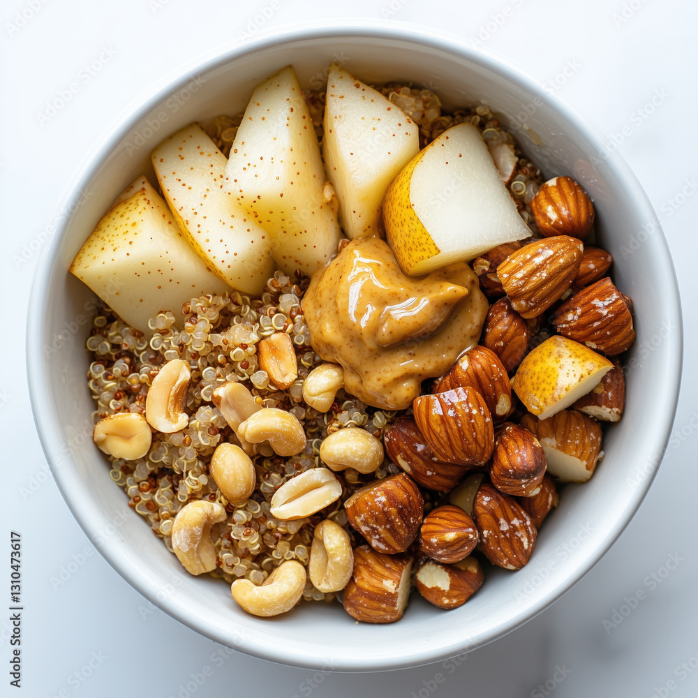 Healthy Breakfast Bowl: Overnight Oats with Chopped Apples, Nuts, Honey, and a Dash of Cinnamon Healthy Breakfast Bowl: Overnight Oats with Chopped Apples, Nuts, Honey, and a Dash of Cinnamon