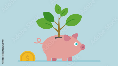 Piggy Bank Growing A piggy bank with money growing on a tree next to it illustrating how investing in index funds can lead to gradual wealth accumulation.