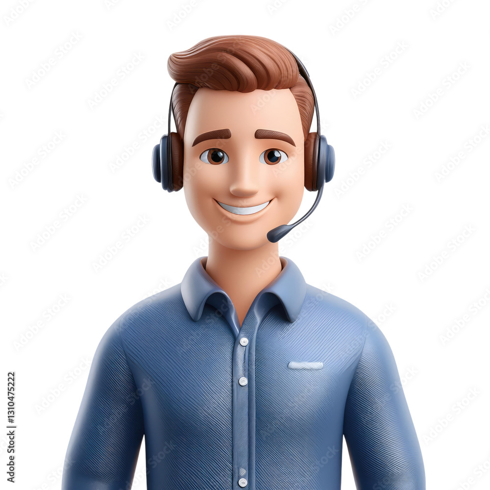 Friendly male customer service representative with headset and smile Friendly male customer service representative with headset and smile