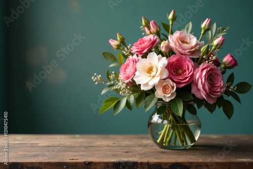 Wallpaper Mural Muted floral arrangement on a worn wooden table, floral patterns, rustic, abstract Torontodigital.ca