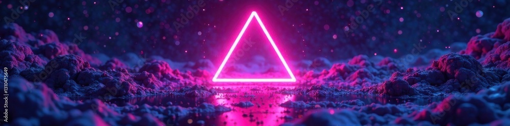 Geometric shape amidst neon digital landscape, glowing, technology, circuit Geometric shape amidst neon digital landscape, glowing, technology, circuit