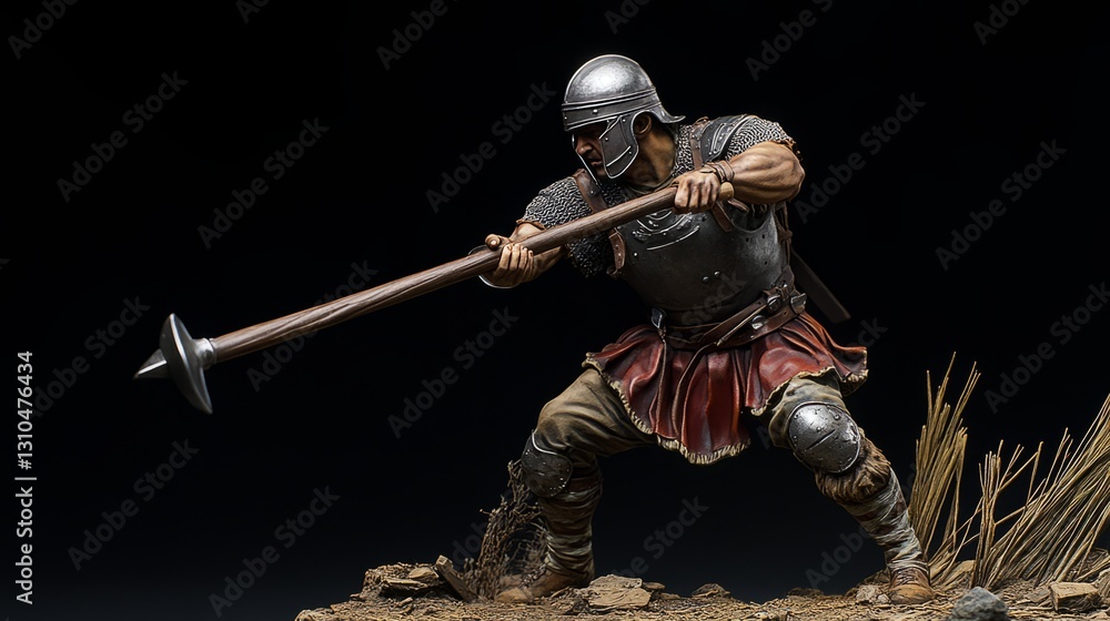 Naklejka premium Legionary Legionary Hurling Scene Dynamic Pilum Enemy