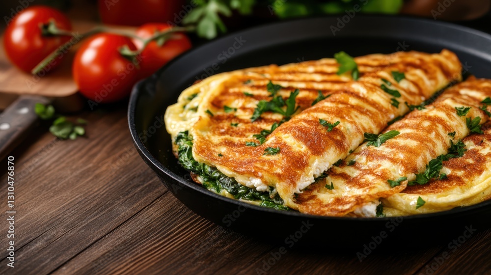 Healthy spinach and feta omelette served with toasted sourdough Healthy spinach and feta omelette served with toasted sourdough