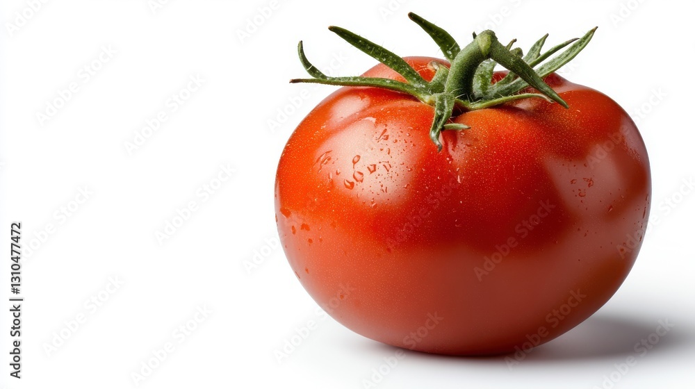 Juicy red tomato standing alone on a bright white background Juicy red tomato standing alone on a bright white background