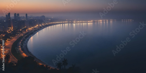 Wallpaper Mural Coastal City Night Lights Illustration Torontodigital.ca