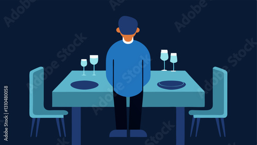 The Empty Table A dinner table set for multiple guests but only one person is sitting alone their smartphone propped up as if it were a companion showcasing the loneliness of
