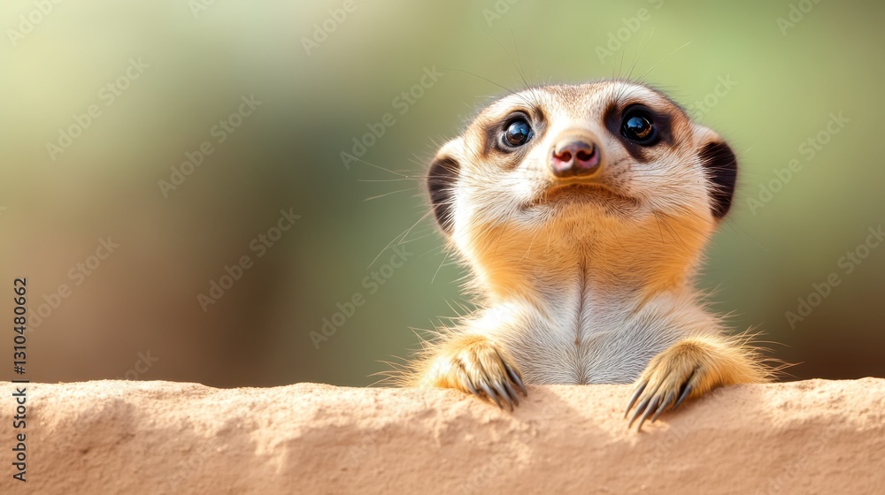 Fototapeta premium Curious meerkat gazes into the distance in its natural habitat
