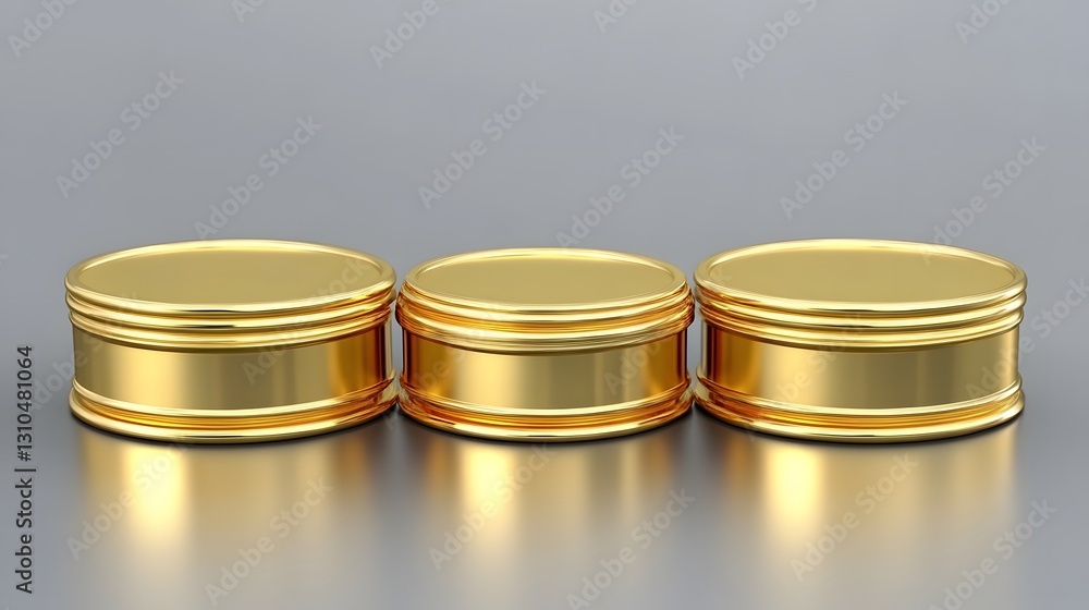 Three Golden Cylindrical Pedestals Mockup Three Golden Cylindrical Pedestals Mockup