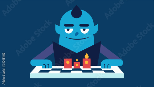 Strategic Game Player A character playing a strategic board game moving pieces with a sly grin representing manipulation and cunning in social interactions.