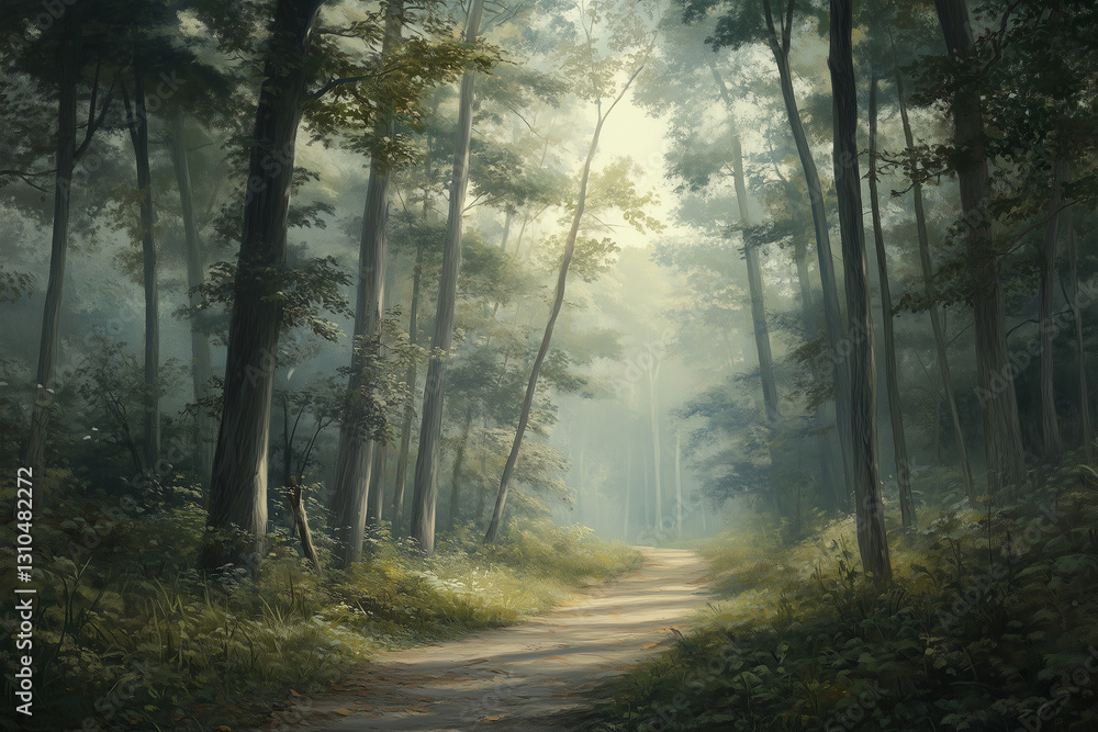 Obraz premium A forest path surrounded by tall trees