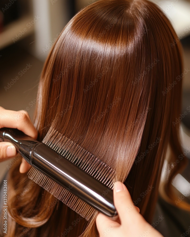 Fototapeta premium Hair Care Treatment with Glossy Straight Hair Focused on Professional Salon Techniques