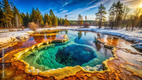 Essentuki Mineral Spring, Stavropol Krai, Russia - February 2019:  Close-up of the iconic Essentuki 17 spring, showcasing its unique mineral composition. photo