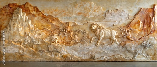 Professional Assyrian Wall Relief Panorama Detail for Historical Art and Architecture Designs