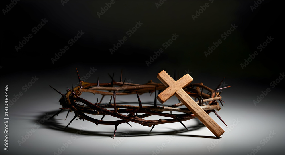 Jesus Thorn crown with Holy cross and Palm leaves for Palm Sunday social media advertisement post Jesus Thorn crown with Holy cross and Palm leaves for Palm Sunday social media advertisement post