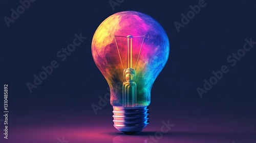 Colorful lightbulb on dark background, symbolizing creativity and innovation.