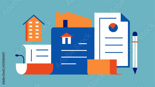Legal Documents Illustrations of legal documents and a pen indicating the formalities and paperwork involved in fractional real estate transactions.